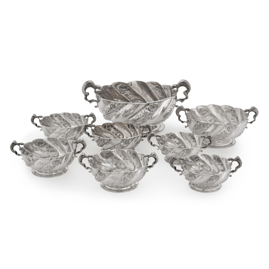 View full screen - View 1 of Lot 173. A cased suite of eight Victorian silver bowls, Carrington & Co., London, 1894.