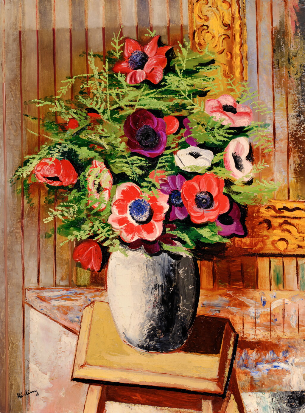 View full screen - View 1 of Lot 251. Vase de fleurs sur un tabouret.
