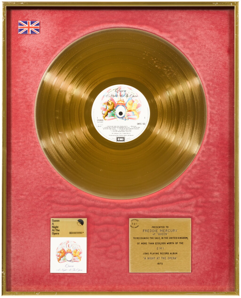 View full screen - View 1 of Lot 2046. Queen – Freddie Mercury's BPI Sales Award For A Night At The Opera.