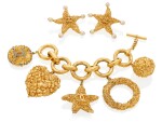 Gold Charm Bracelet and Pair of Earclips, 1993