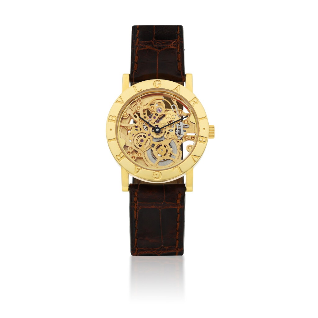 View full screen - View 1 of Lot 26. BULGARI | REF BB 33 GLSK, A YELLOW GOLD SKELETONIZED WRISTWATCH CIRCA 1990.