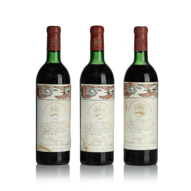 View full screen - View 1 of Lot 27. Château Mouton Rothschild 1966 (3 BT).