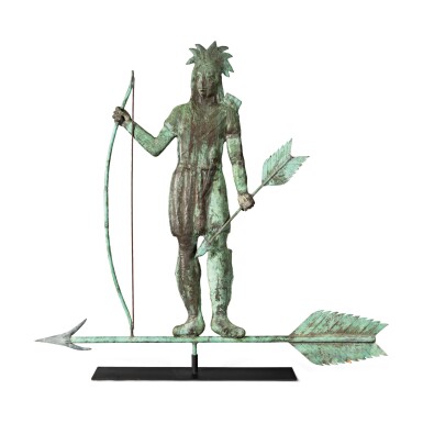 View full screen - View 1 of Lot 13. VERY FINE AND RARE MOLDED FULL BODIED SHEET COPPER AND ZINC NATIVE AMERICAN WEATHERVANE, CIRCA 1920.