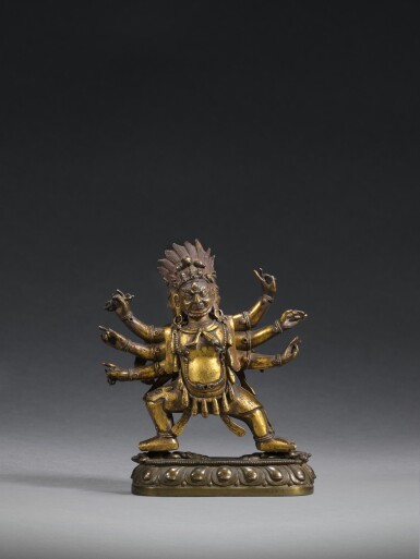 View full screen - View 1 of Lot 79. A gilt-bronze figure of Hayagriva, Qing dynasty, 18th/19th century | 清十八/十九世紀 鎏金銅馬頭金剛立像.