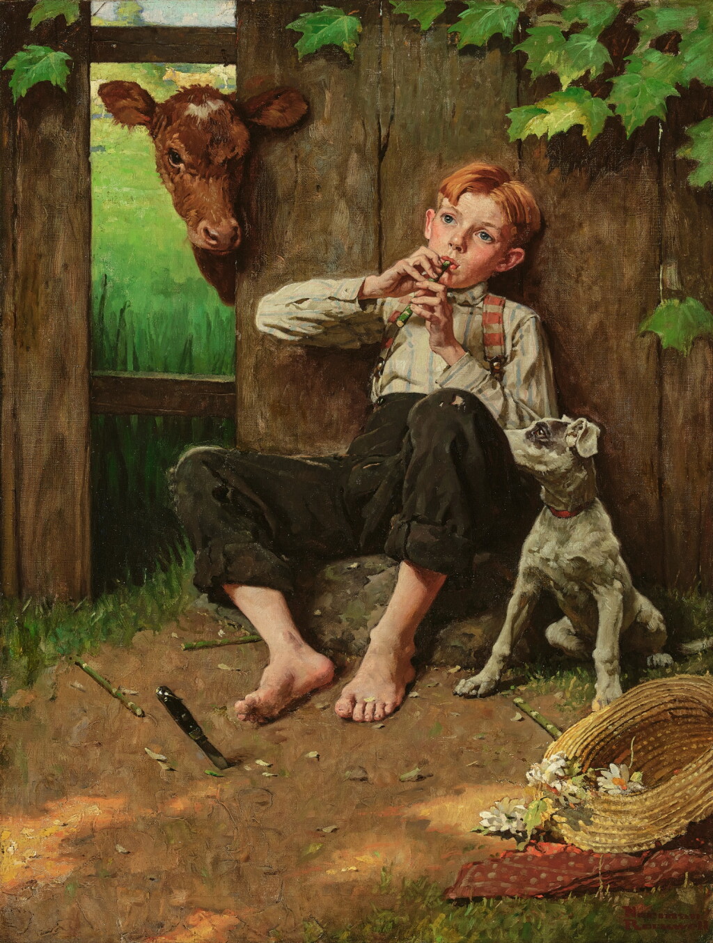View full screen - View 1 of Lot 220. Barefoot Boy Playing Flute.