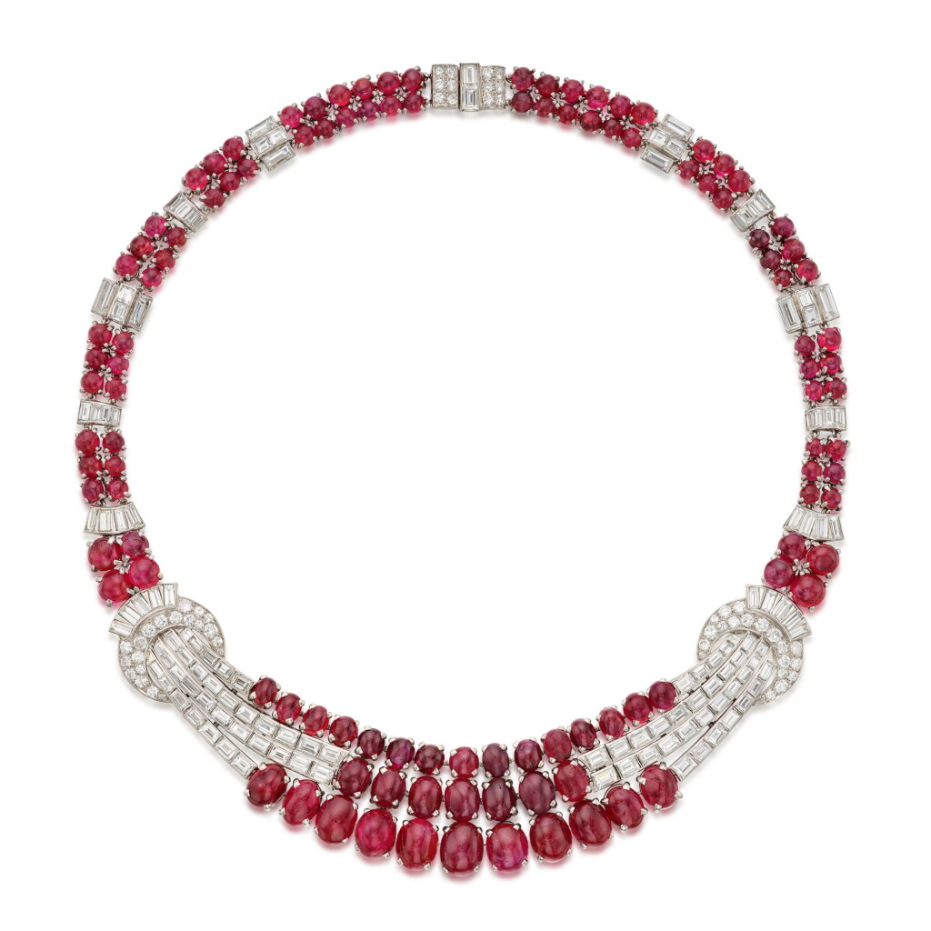 View full screen - View 1 of Lot 479. Ruby and Diamond Necklace | Le Roy et Fils | 紅寶石配鑽石項鏈.