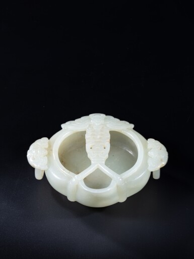 View full screen - View 1 of Lot 132. A pale celadon jade 'bats and shou' marriage bowl, Qing dynasty, Qianlong period.