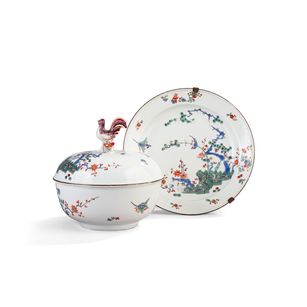 View full screen - View 1 of Lot 351. A Meissen porcelain Kakiemon circular tureen, cover, and a stand, circa 1740.