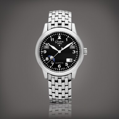 View full screen - View 1 of Lot 8927. Senator Navigator Perpetual Calendar, Reference 39-50-07-07-04 | A stainless steel perpetual calendar wristwatch with digital date display, moon phases, leap year indication and bracelet, Circa 2003 | 格拉蘇蒂 Senator Navigator Perpetual Calendar 型號39-50-07-07-04 | 精鋼萬年曆鏈帶腕錶,備數位日期、月相及閏年顯示,約2003年製.