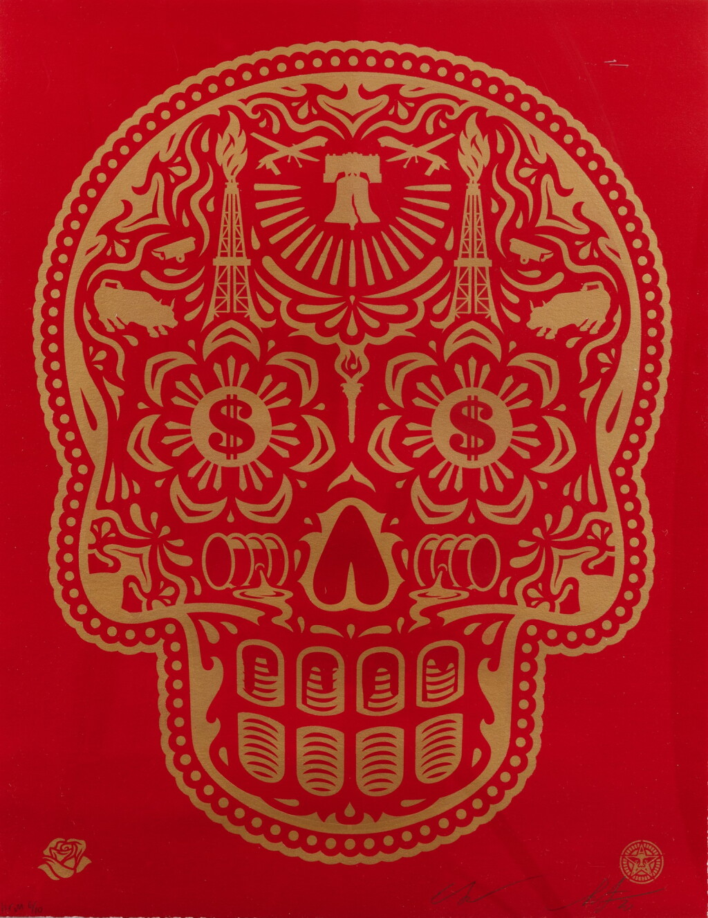 View full screen - View 1 of Lot 607. POWER & GLORY DAY OF THE DEAD SKULL (RED).