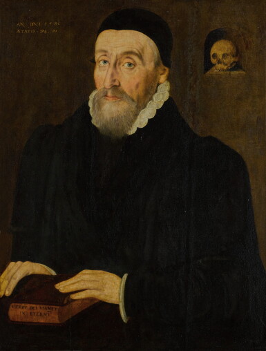 View full screen - View 1 of Lot 134. Portrait of Edmund Grindal (circa 1519-1583), Archbishop of Canterbury.