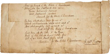View full screen - View 1 of Lot 23. Robert Burns | Autograph manuscript poem, "Hae ye heard o' the Witch o' Dundrum".