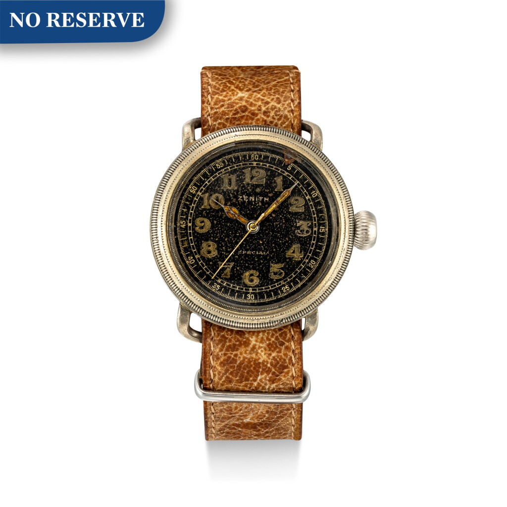 View full screen - View 1 of Lot 618. ZENITH | SPECIAL, A CHROME PLATED METAL WRISTWATCH, MADE IN 1937.
