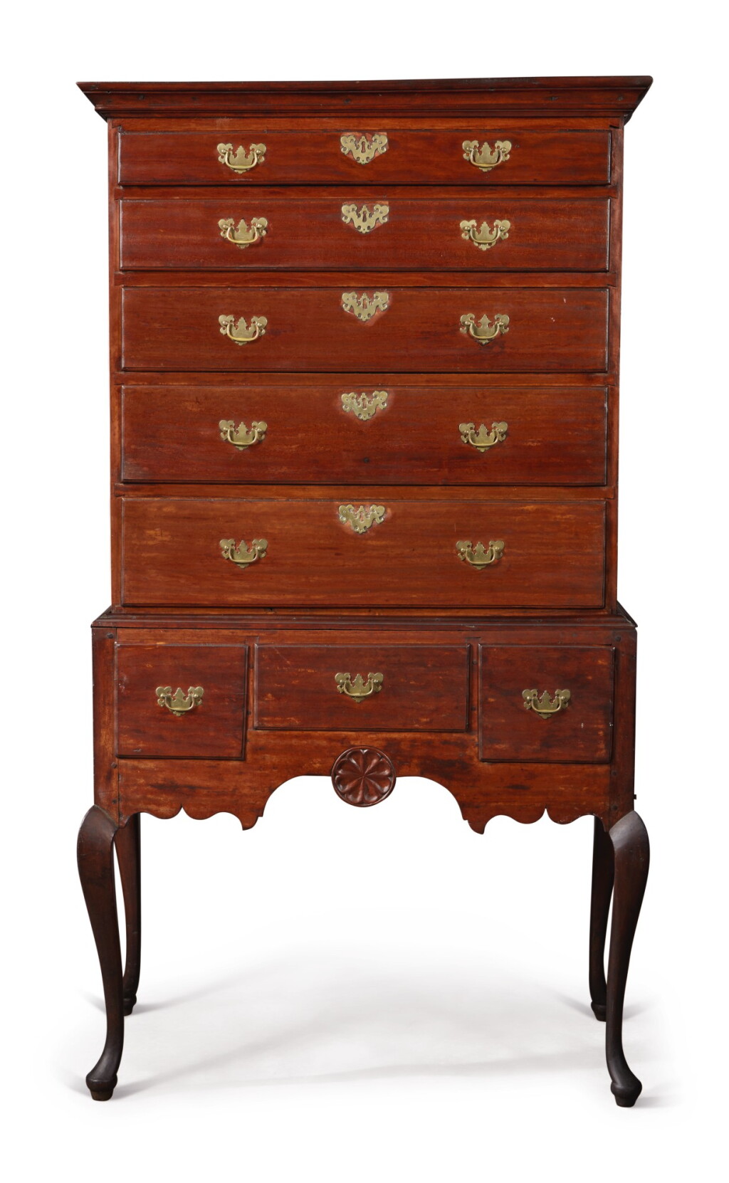 View full screen - View 1 of Lot 8. Fine Queen Anne Carved Sycamore Flat-Top High Chest of Drawers, Connecticut, circa 1765.