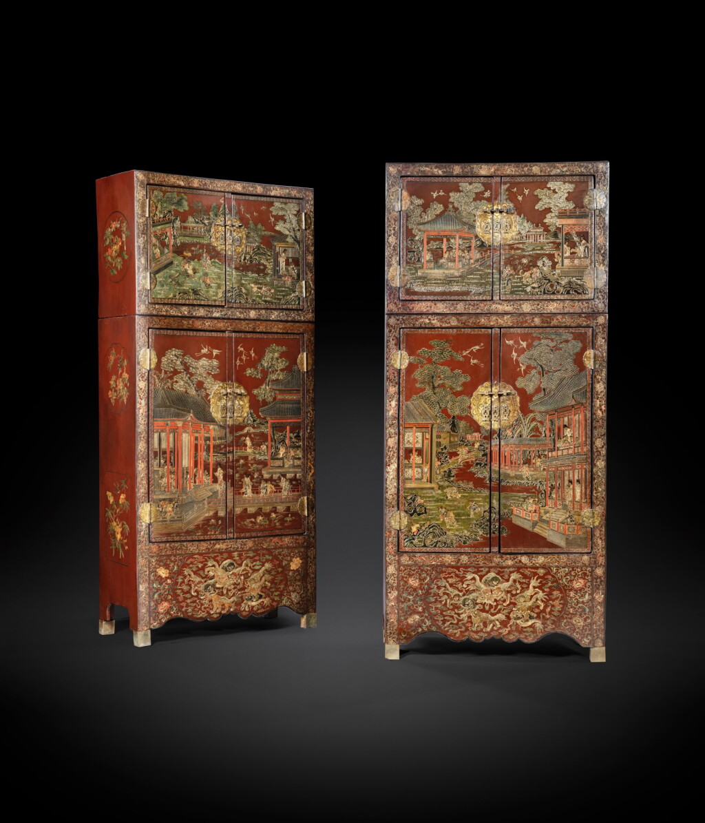 View full screen - View 1 of Lot 81. Exceptionnelle paire d'armoires en laque 'qiangjin' à décor des cent enfants, sijiangui Dynastie Qing, époque Qianlong | 清乾隆 戧金填漆百子圖四件櫃一對 | An exceptional pair of qiangjin lacquer 'one hundred boys' compound cabinets, sijiangui, Qing Dynasty, Qianlong period.