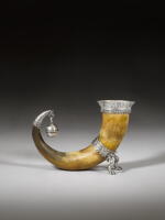 A Dutch silver-mounted drinking horn, Dordrecht, 1593, maker's mark a rose or bunch of grapes