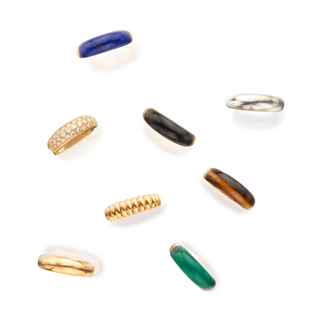 View full screen - View 1 of Lot 232. Eight Gold and Gem-Set Rings, France.