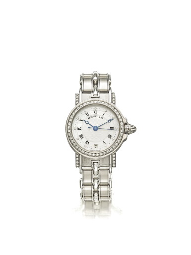 View full screen - View 1 of Lot 5. BREGUET | A LADY'S WHITE GOLD AND DIAMOND SET AUTOMATIC WRISTWATCH WITH DATE BRACELET AND MOTHER OF PEARL DIAL CIRCA 2000.