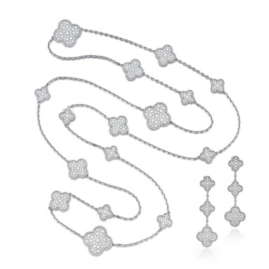 View full screen - View 1 of Lot 102. Diamond 'Magic Alhambra' Necklace and Pair of Earclips, France.
