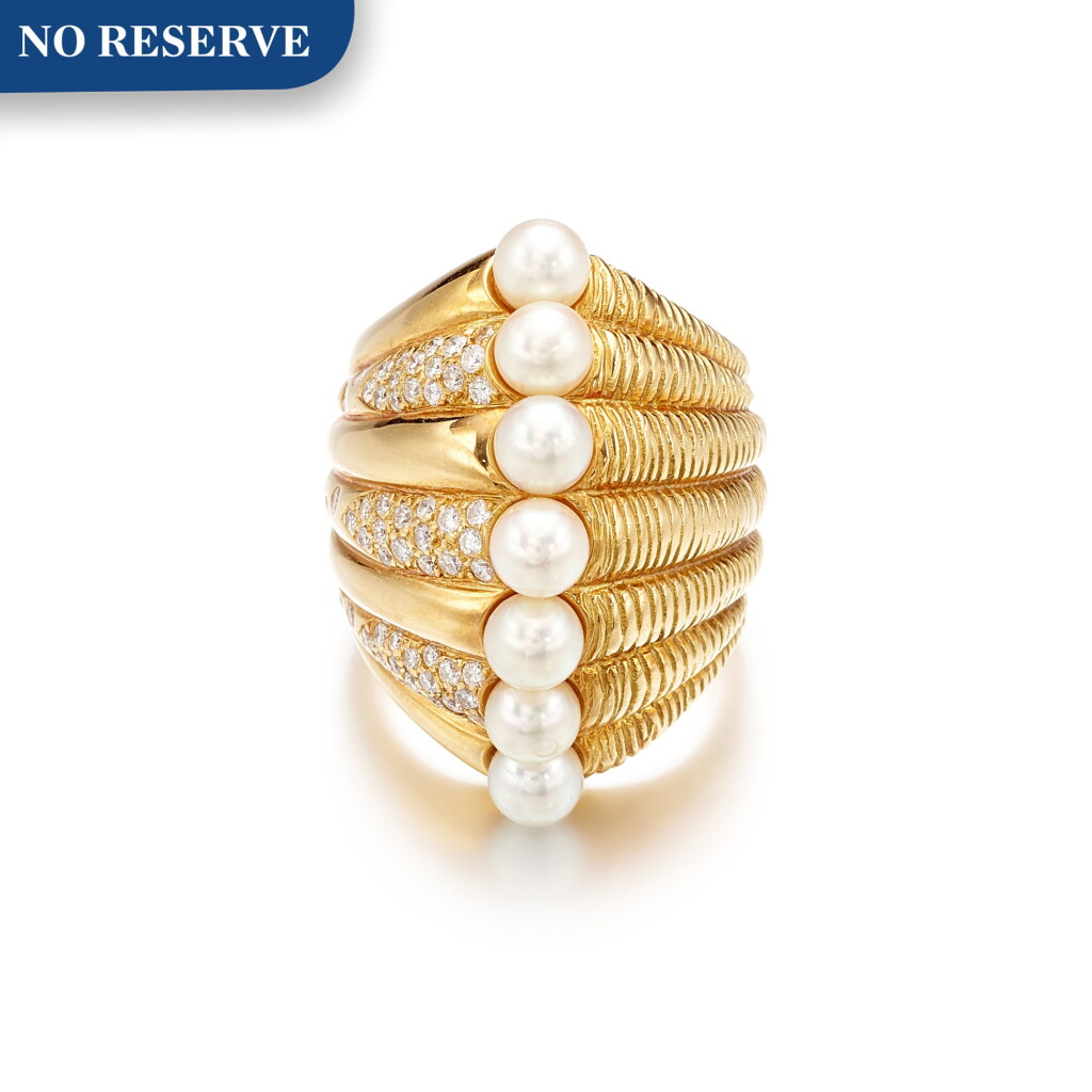 View full screen - View 1 of Lot 1201. CHANEL | CULTURED PEARL AND DIAMOND RING | 香奈兒 | 養殖珍珠 配 鑽石 戒指.
