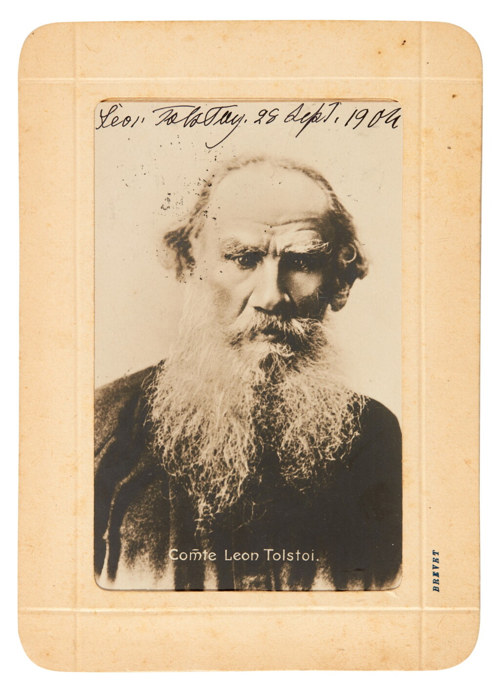 View full screen - View 1 of Lot 332. Leo Tolstoy | Signed photographic postcard, Moscow, 1904.