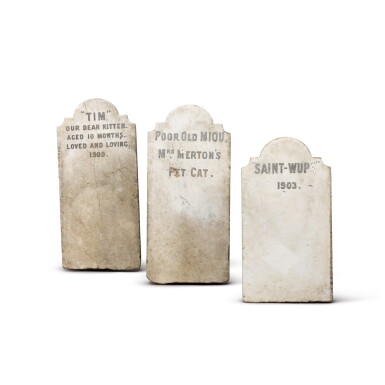 View full screen - View 1 of Lot 143. Three marble head stones for pets, English, early 20th century.