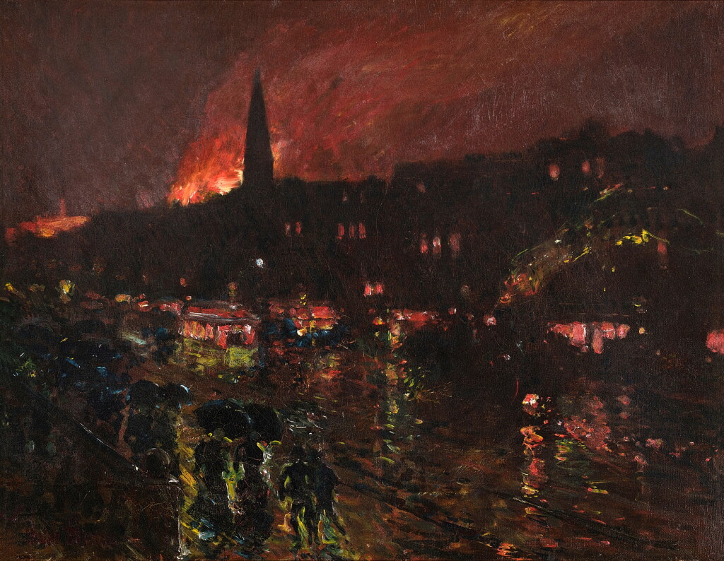 View full screen - View 1 of Lot 644. Fire and Rainy Night (Firelight, Boston).