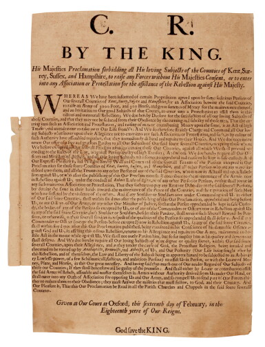 View full screen - View 1 of Lot 137. Charles I | Civil War proclamation, 16 February 1642-3.