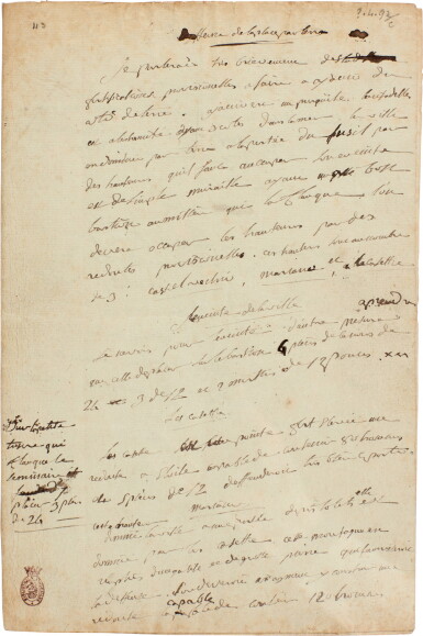 View full screen - View 1 of Lot 102. Napoleon I | Autograph manuscript report on the defence of Ajaccio, 1793.