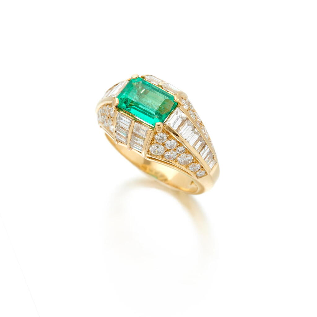 View full screen - View 1 of Lot 86. Emerald and diamond 'Trombino' ring (Anello con smeraldo e diamanti 'Trombino').