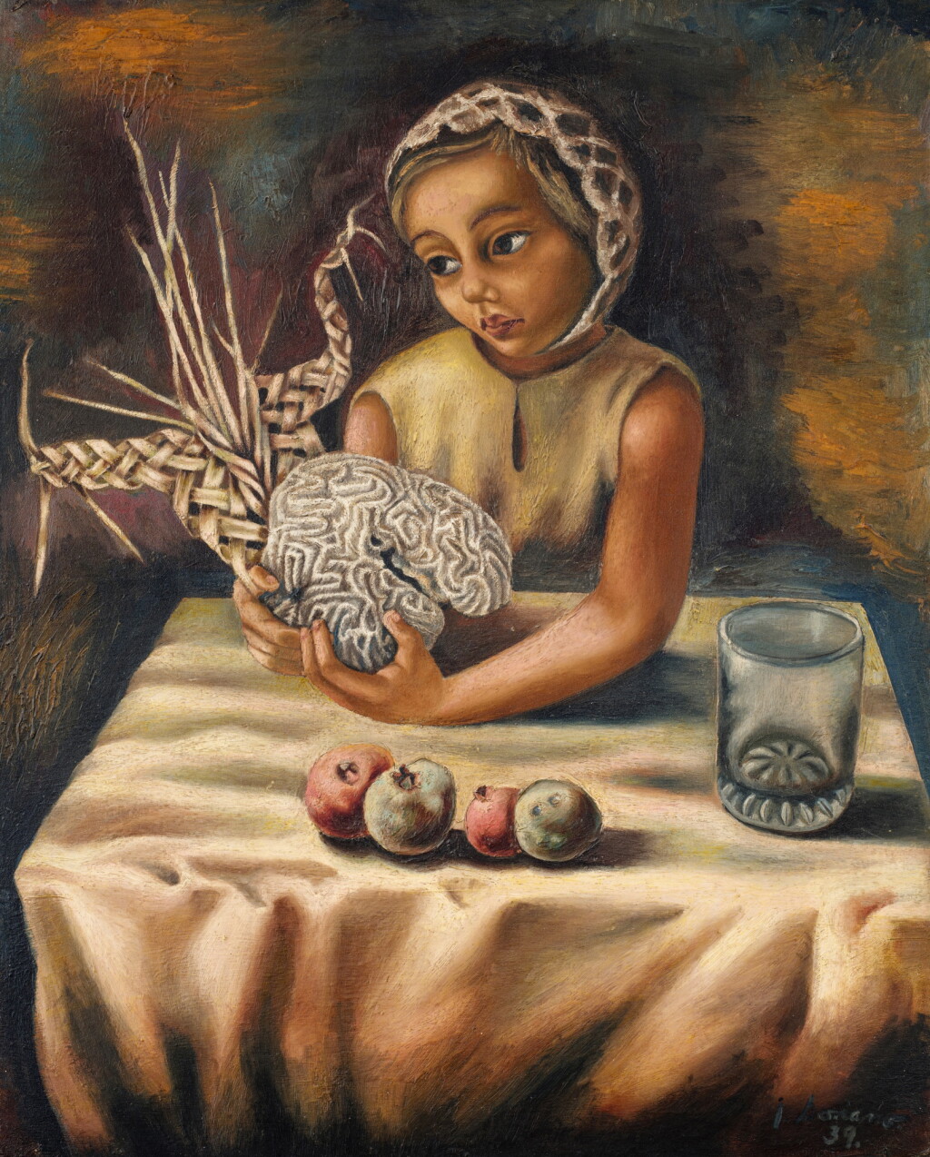 View full screen - View 1 of Lot 537. Niña con naturaleza muerta.
