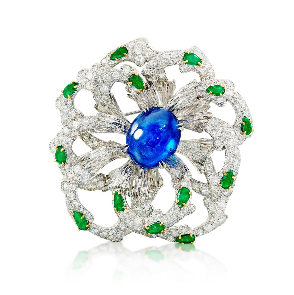 View full screen - View 1 of Lot 1643. Sapphire, Emerald and Diamond Brooch | 大衛韋伯 | 藍寶石 配 祖母綠 及 鑽石 胸針.