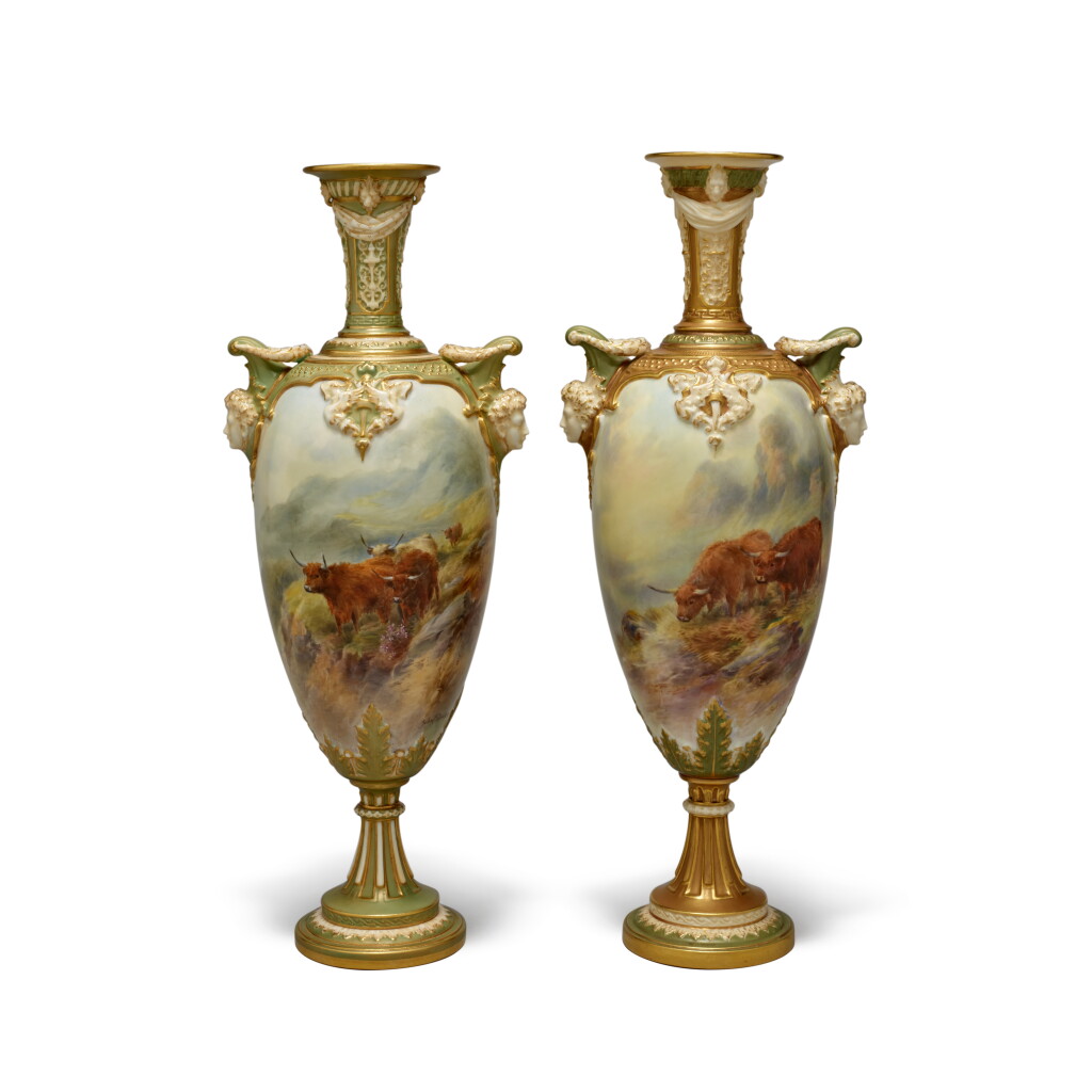 View full screen - View 1 of Lot 428. Two Royal Worcester Vases, Painted by John Stinton, 1908 and 1912.