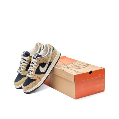 View full screen - View 1 of Lot 5. Futura Signed Box | Custom Painted | Nike Dunk Low Obsidian Light Bone | Size 11.