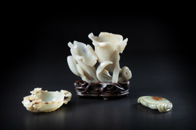 View full screen - View 1 of Lot 132. A group of three jade carvings of scholar's implements, Ming - Qing dynasty | 明至清 玉雕文房器一組三件.