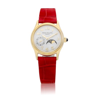 View full screen - View 1 of Lot 8087. Reference 4856 | A yellow gold wristwatch with moon phases, Circa 2000 | 百達翡麗 | 型號4856 | 黃金腕錶,備月相顯示,約2000年製.