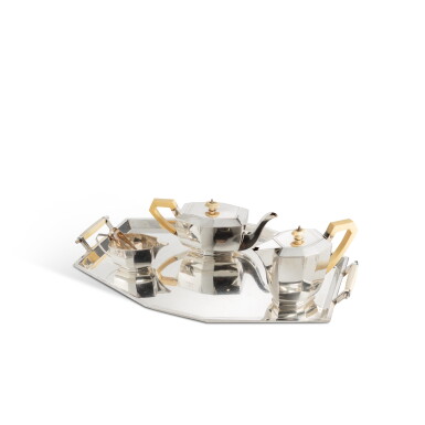 View full screen - View 1 of Lot 99. A George V silver and ivory tea and Coffee service, by Viner's Ltd, London and Sheffield, 1934 and 1938.