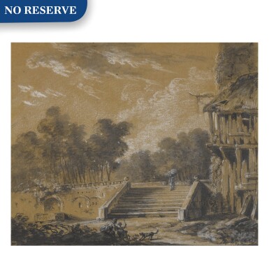 View full screen - View 1 of Lot 154. A landscape with a figure ascending stairs.