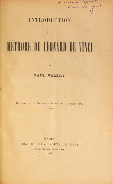 View full screen - View 1 of Lot 226. Introduction à la méthode de Léonard de Vinci. Paris, 1895. Rare édition originale. Envoi à Eugène Rouart..