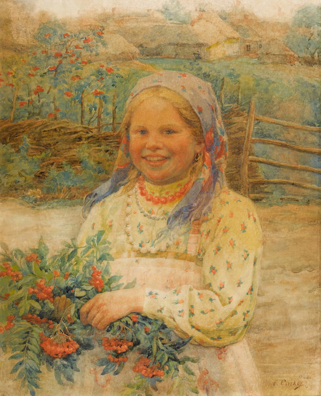 View full screen - View 1 of Lot 45. Girl with Rowan Berries.