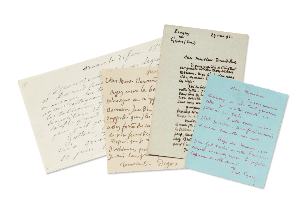 View full screen - View 1 of Lot 29. 4 lettres à lui adressées par Courbet, Degas, Pissarro et Signac. Et deux autres lettres, de Degas et de Pissarro..