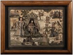 Panneau biblique en broderie et soies polychromes, fils de métal, mica et corail , travail anglais, milieu du XVIIe siècle