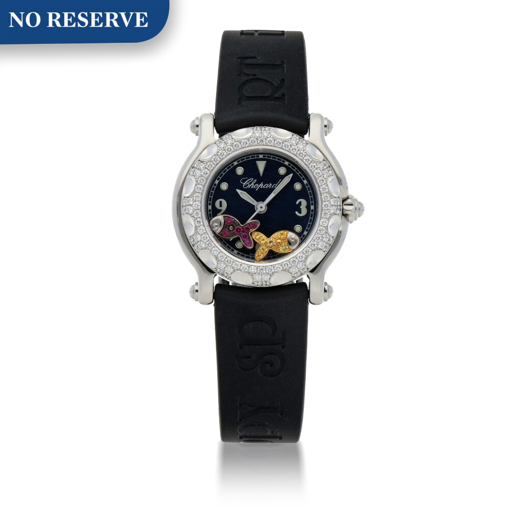 View full screen - View 1 of Lot 927. HAPPY SPORT, REF 8245 STAINLESS STEEL AND DIAMOND-SET WRISTWATCH CIRCA 2015 .