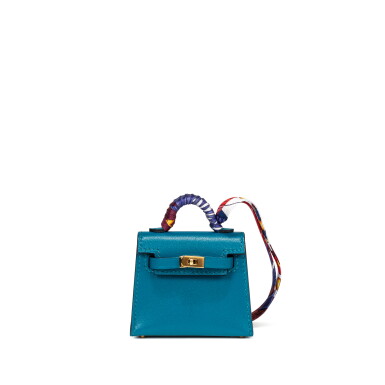 View full screen - View 1 of Lot 455. Bleu Izmir Tadelakt Micro Mini Kelly Twilly Bag Charm Gold Hardware, 2022.