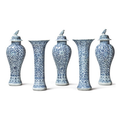 View full screen - View 1 of Lot 288. A CHINESE BLUE AND WHITE FIVE-PIECE GARNITURE QING DYNASTY, 18TH CENTURY.