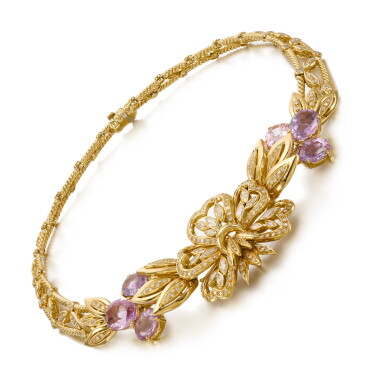 View full screen - View 1 of Lot 237. Purple sapphire and diamond necklace.