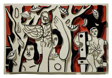 View full screen - View 1 of Lot 348. Les Femmes au perroquet sur fond rouge.