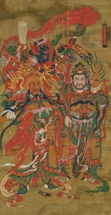 View full screen - View 1 of Lot 190. A large painting of two Heavenly Kings (Tianwang), Late Ming / Qing dynasty.
