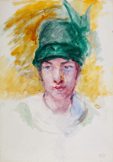 View full screen - View 1 of Lot 32. Sketch for 'Young Woman in a Small Winged Hat Holding a Cat' .