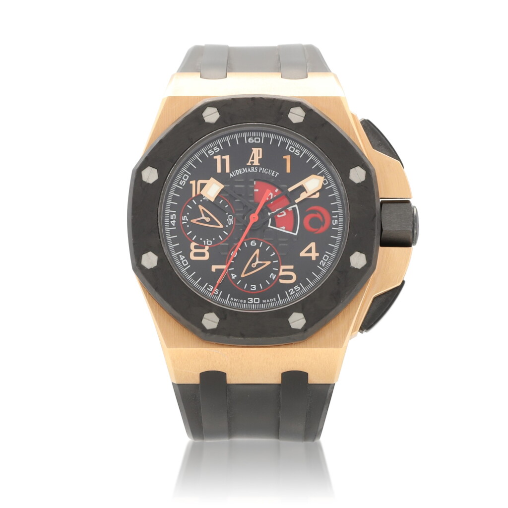 View full screen - View 1 of Lot 9300. Audemars Piguet | Royal Oak Offshore Alinghi, Reference 26062, A limited edition pink gold flyback chronograph wristwatch, Circa 2008 | 愛彼 | 皇家橡樹離岸型系列 Alinghi 型號26062 粉紅金飛返計時腕錶,約2008年製.